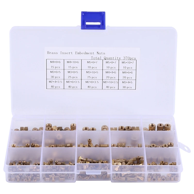 

AT35 370PCS M2 M3 M4 M5 Internal Thread Knurled Nut Brass Thread Insert Insert Nut Sorting Kit