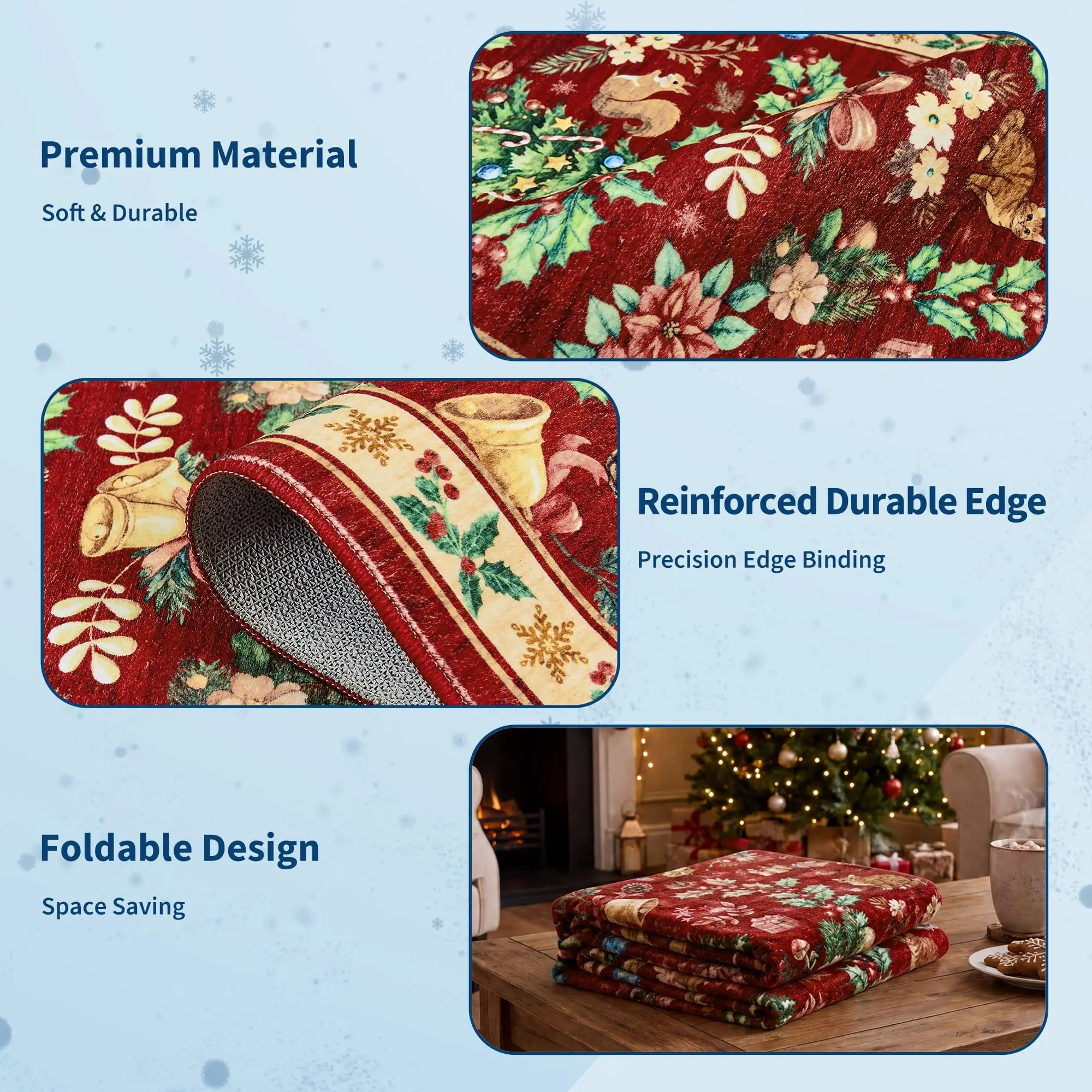 Christmas Runner Rug 2x6 ft - Washable Non-Slip Holiday Carpet for Living Room, Hallway, Kitchen, Bedroom Red