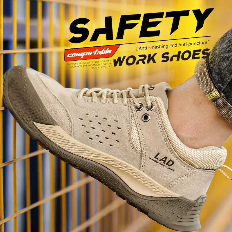 LEIANDUN Men's Steel Toe Work Shoes Comfortable Durable Safety Sneakers Anti Smashing Piercing Breathable Work Footwear