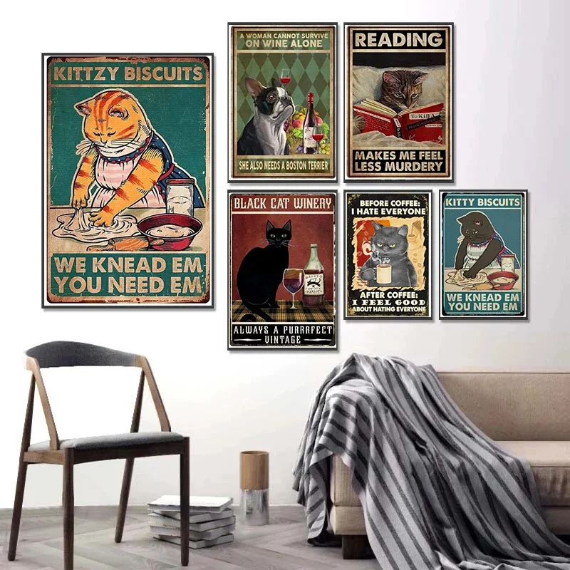 Funny Cat Sign Canvas Paintings Vintage I Hate Everyone Posters and Prints Wall Art Pictures for Living Room Wall Decor Cuadros