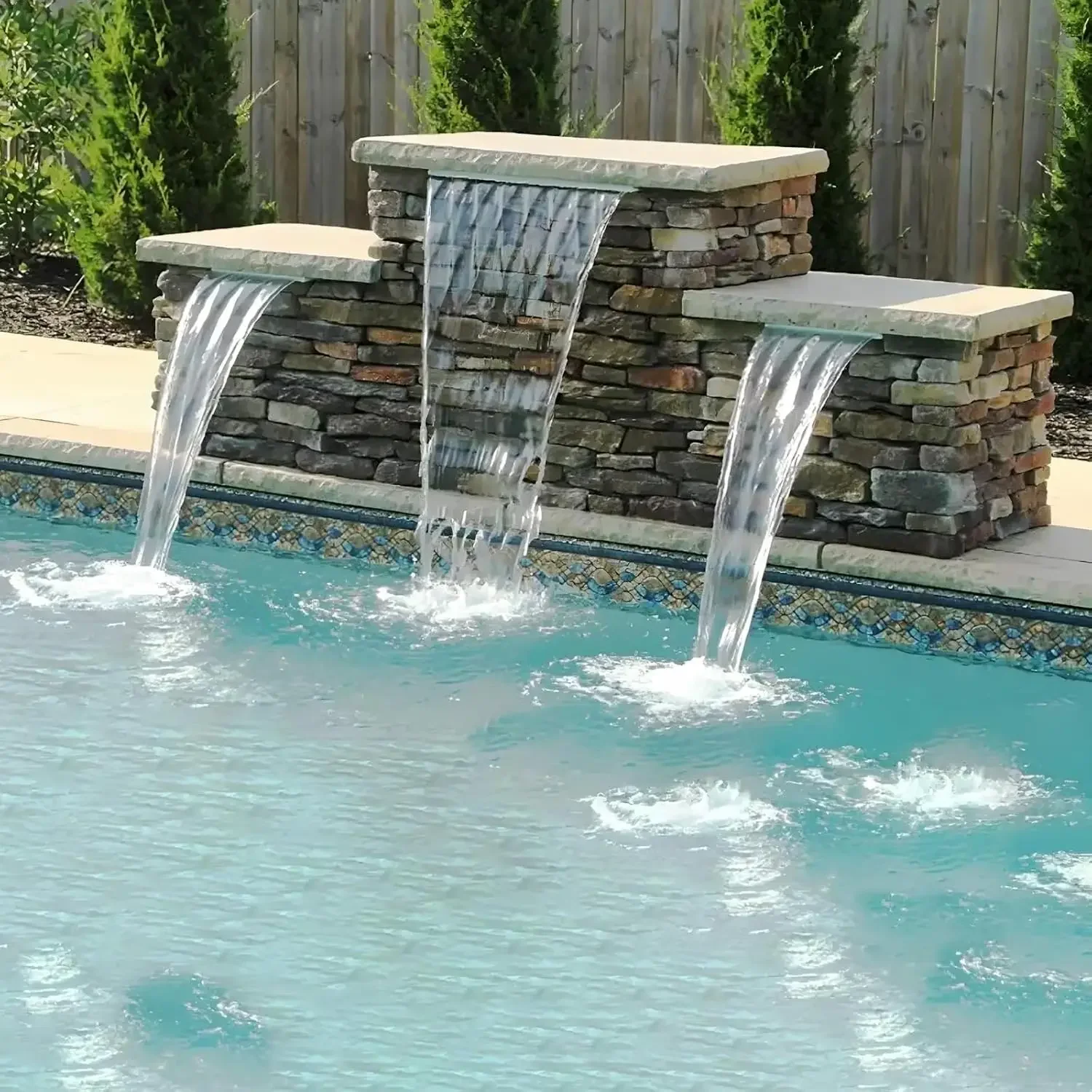 Pond Waterfall Kit with LED Lights, All-in-1 Stainless Steel Spillway with 660GPH Water Pump, Outdoor Waterfall Fountain