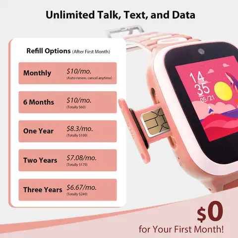 4G Smart Watch for Kids, Unlimited Talk, Text, Voice Chat, Video Call, GPS, Class Mode, Gift for Kids, Built-in SIM Card