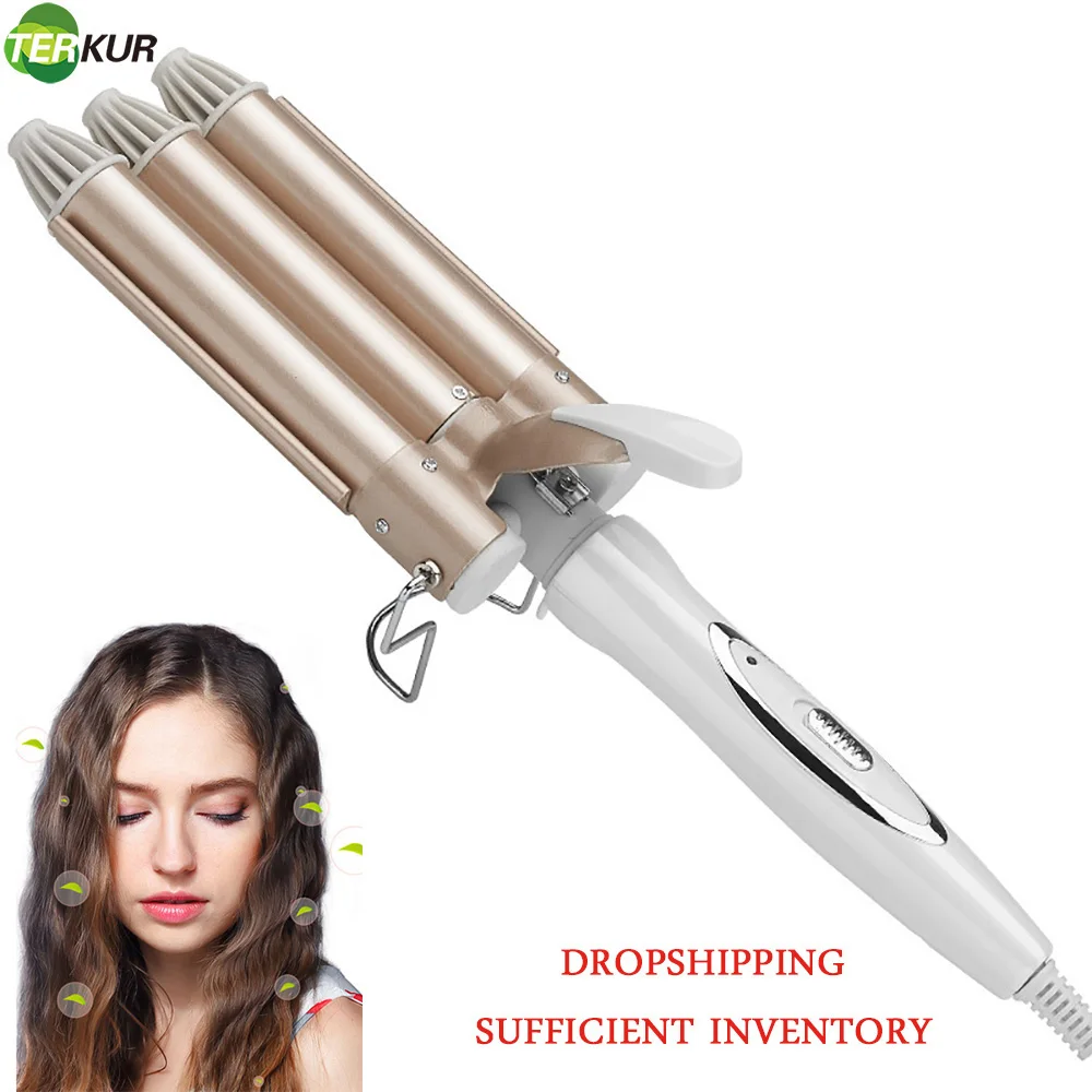 Hair Curling Iron Makawi Curls Wave Wand Ceramic Triple Barrel Professional 110-240V  Curler Roller Corrugation Styling Tools