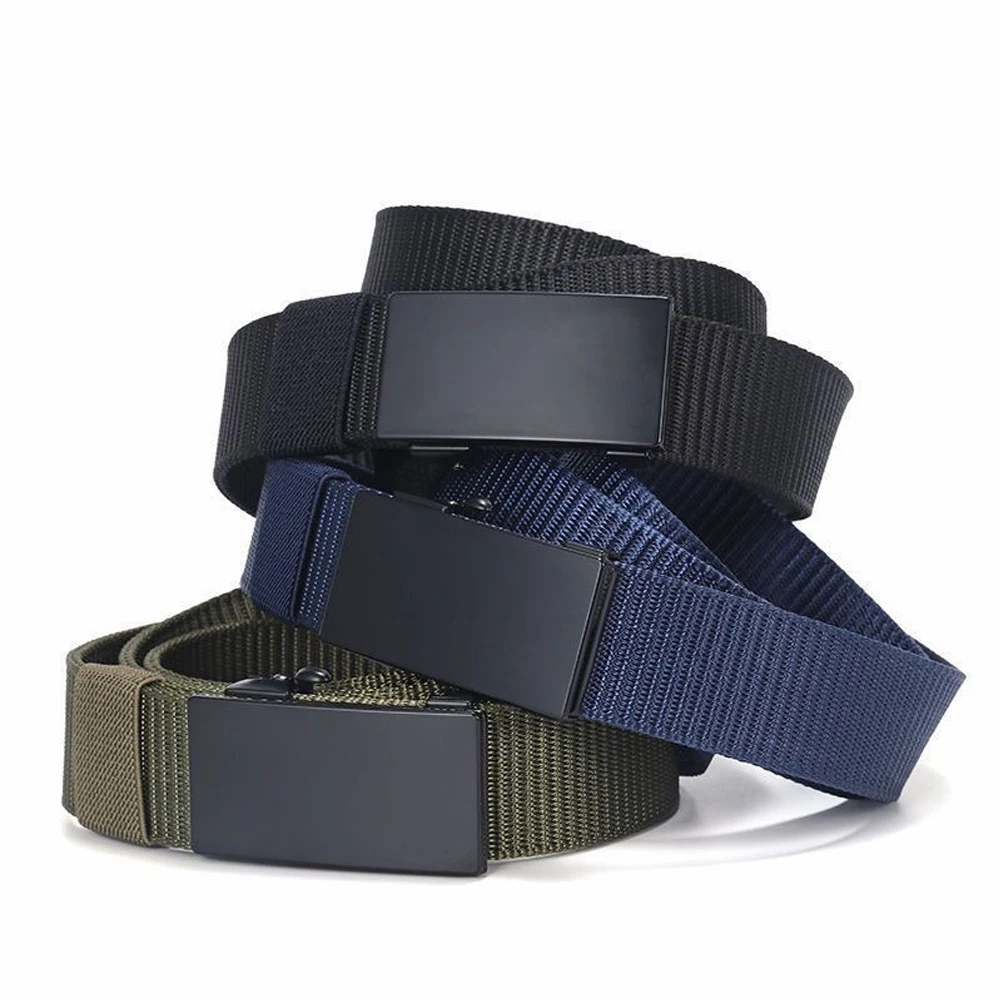 Automatischer Metallschnallen-Golfgürtel aus Canvas, gewebter Nylon-Freizeitgürtel für Herren, taktischer Gürtel für Outdoor-Sport, atmungsaktiver Jeans- und Hosen-Gürtel – Detail 2