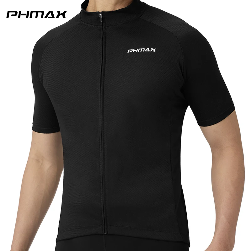 PHMAX Radtrikot Schwarz Atmungsaktiv Radfahren Racing Tops Sommer Sonnenschutz Kurzarm MTB Rennrad Sportshirt