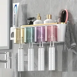 Toothbrush Holder With Squeezer Perforation-free Bathroom Shelf Mouthwash Cup Toothbrush Holder