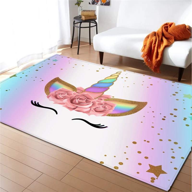 Unicorn Rose 3D Carpet Living Room Rug Large Galaxy Planet Kids Play Girls Bedroom Mats Flannel Velvet Kitchen Rugs 120x180cm