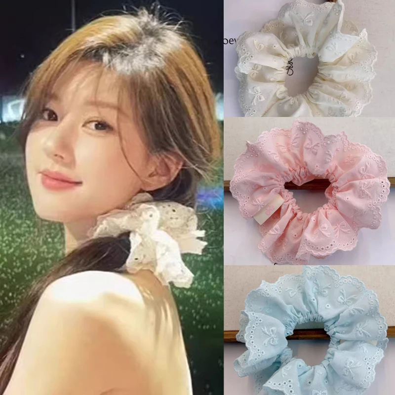 Lace Flower Scrunchies for Women Elastic Bow Hair Bands Ponytail Holders Tie Solid Hair Hoop Scrunchy Rubber Bands Hair Ring