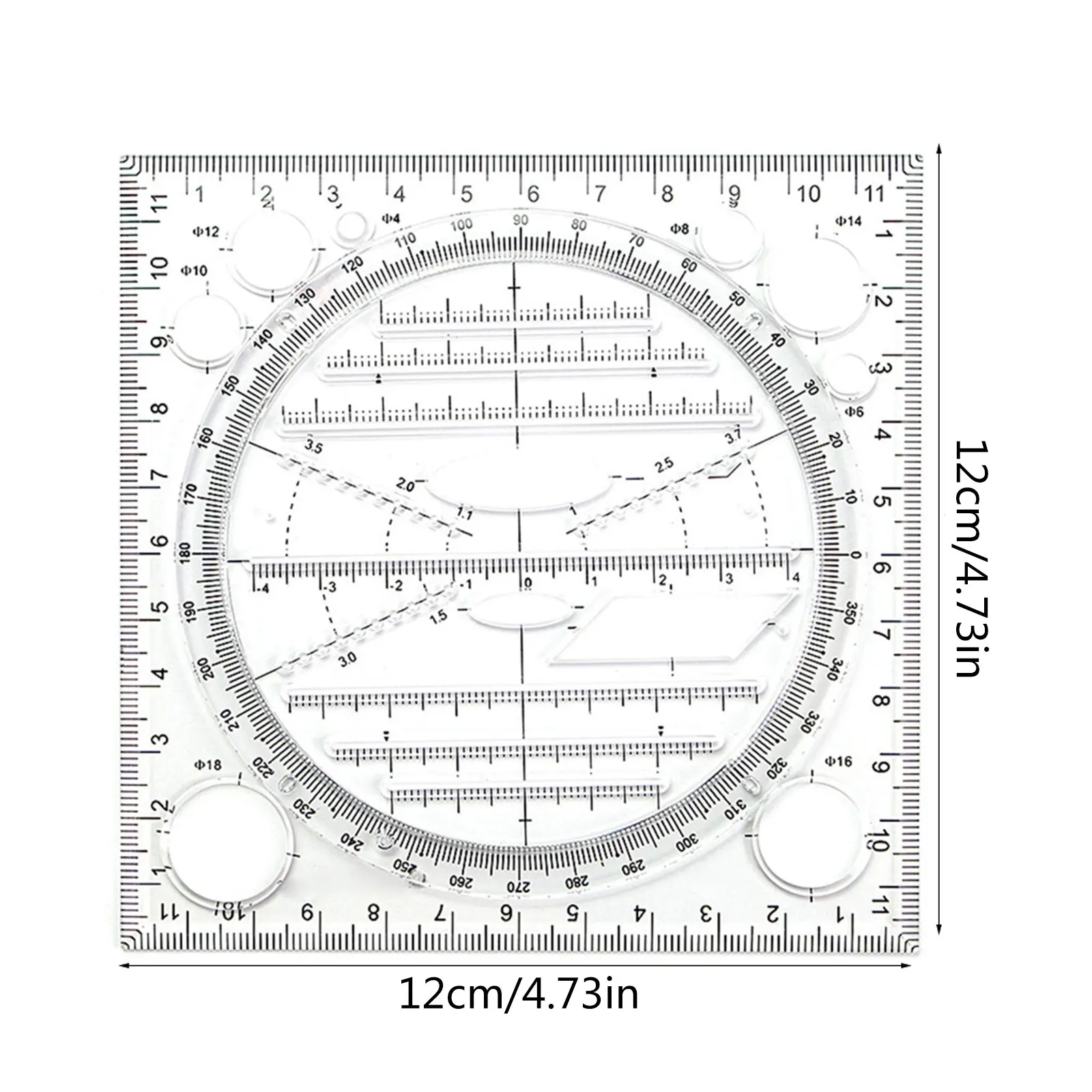 Geometric Drafting Ruler for Drawing Stereogram 360 Degree Protractor Angle Measurement Tool Circle Stencils for Student