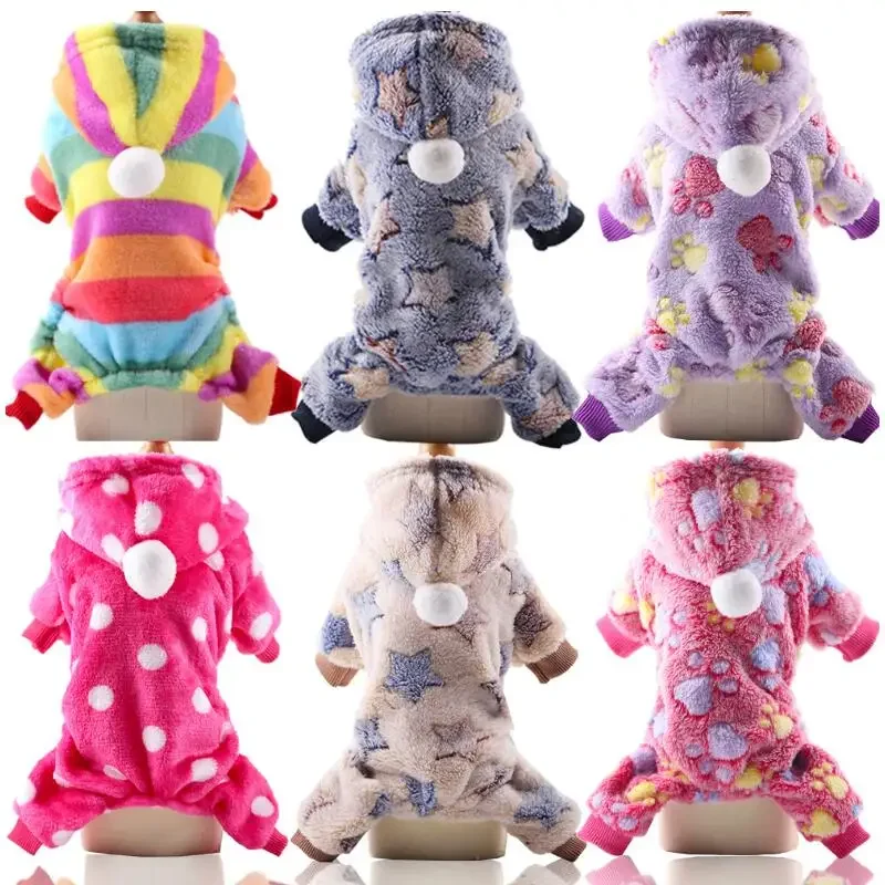 Dog Clothes Pajamas Fleece Jumpsuit Winter Dog Clothing Four Legs Warm Pet Clothing Outfit Small Dog Star Costume Apparel Puppy