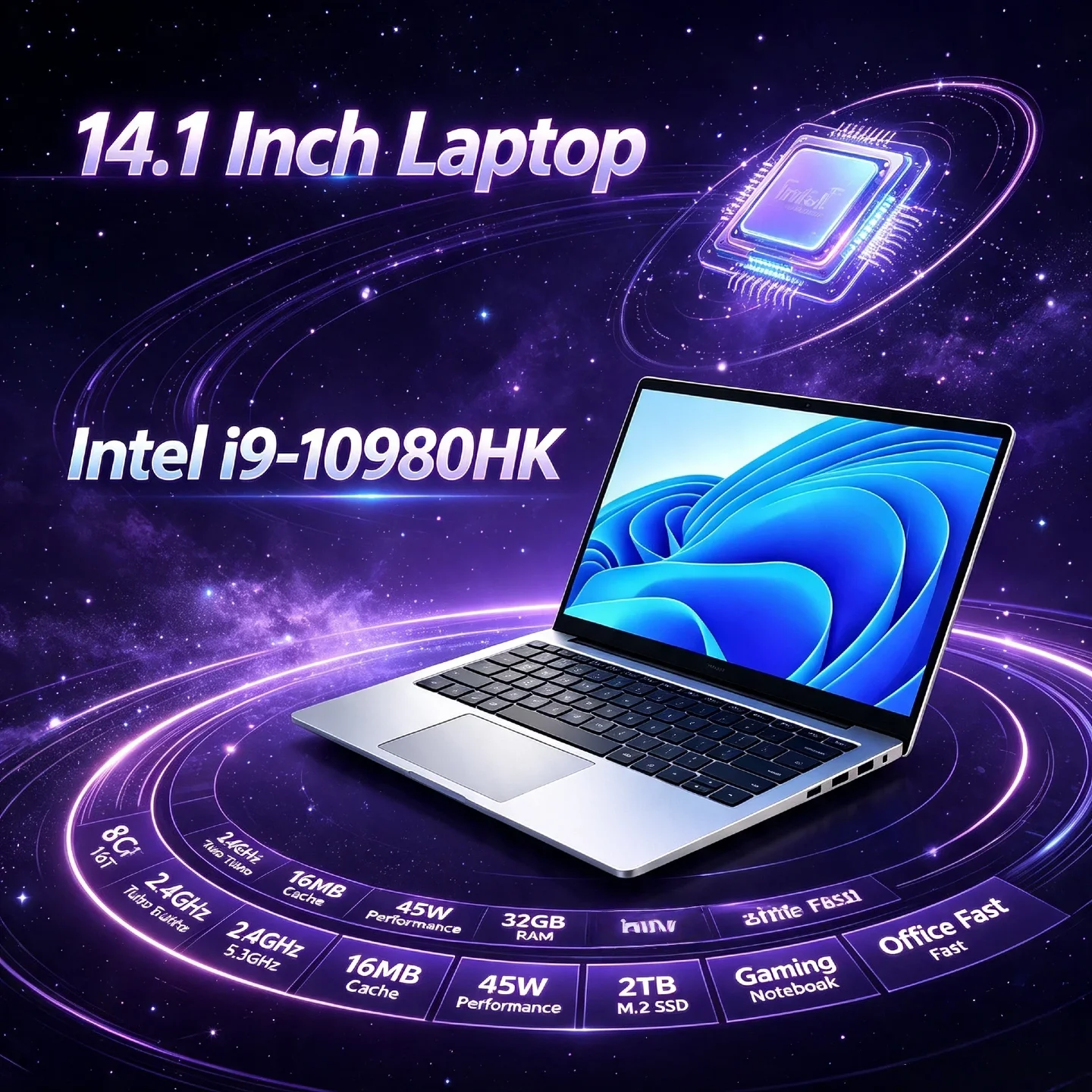 Intel Core i9 10980HK 14.1 Inch Pro Laptop 8C 16T 2.4 5.3GHz 16MB 45W 32GB RAM 2TB M.2 SSD Gaming Notebook Office Fast New