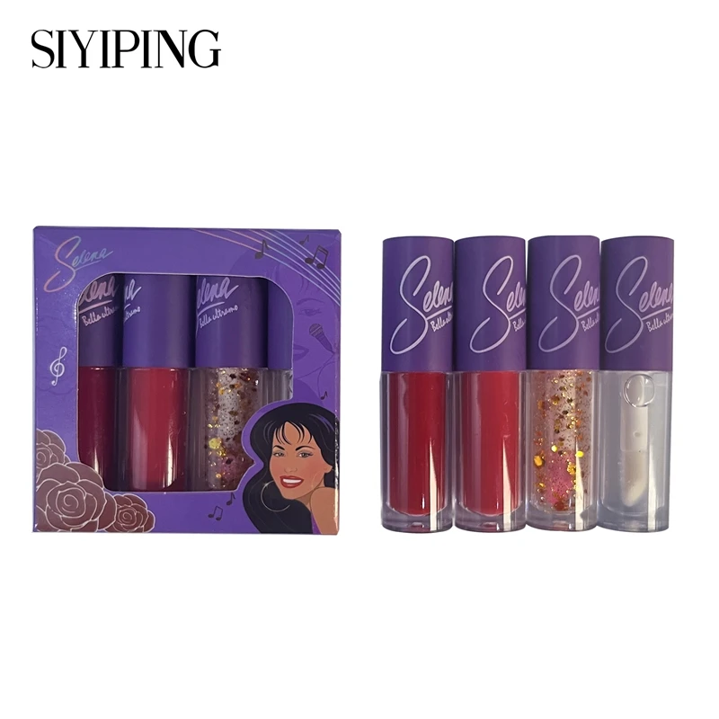 4-kleuren Lipgloss, Glanzend Glanzend Bedauwde Textuur Lipglazuur, Hydraterende Langdurige Sterstok Plumping Selena Vloeibare Lippenstift