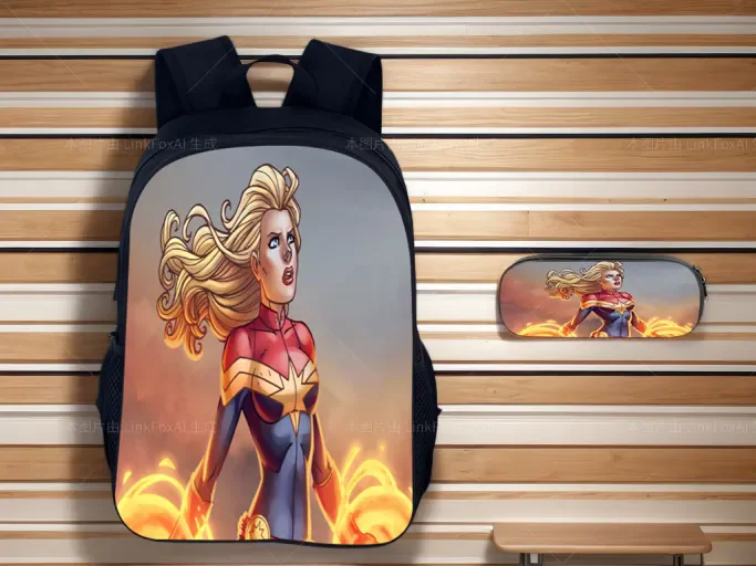 

Captain Marvel Classic Casual Schoolbag and Pencil Case,Kids Canvas Fashion Daypack Super Hero Backpack for Travel