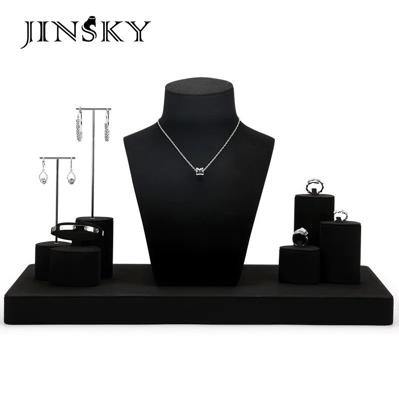 Special black microfiber jewelry display props necklace ring earrings jewelry display shelf window display props set