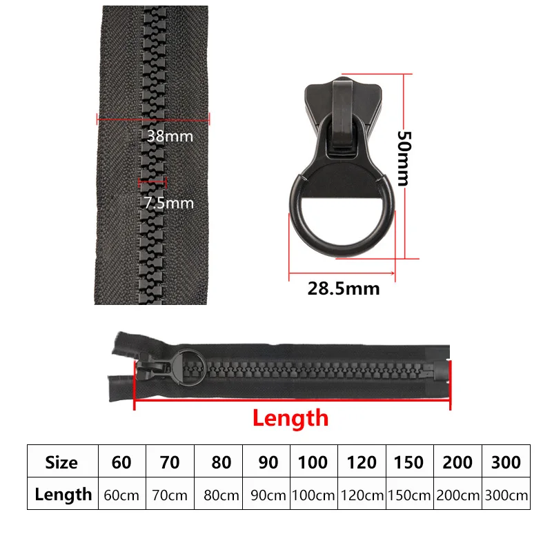 1PC 60-300cm 8# Resin Zippers Open-End Long Zipper for Down Jacket Coat Tent Zip Repair DIY Sewing Clothing Garments Accessories