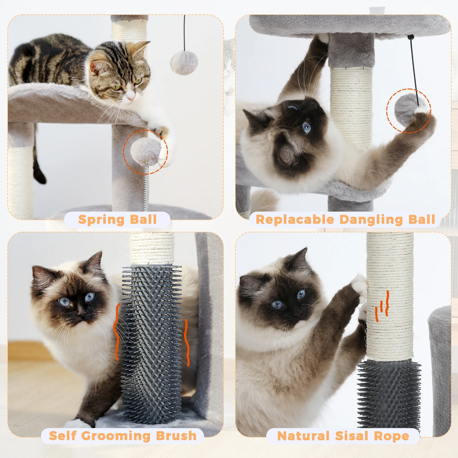 Small Cat Tree for Indoor Cats, Medium Cat Tower with Interactive Cat Toy, 32.7