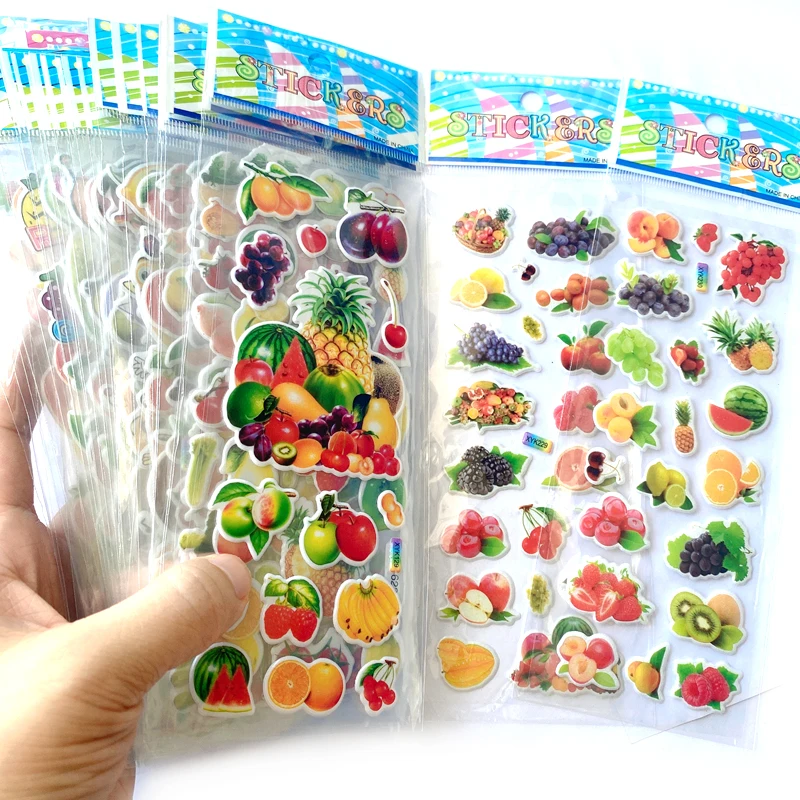 10 Blatt 3D-Puffy-Aufkleber, Obst, Gemüse, Bulk-Aufkleber, Sammelalbum, Dekoration, Geburtstag, Festival, Geschenke für Erwachsene, Jungen und Mädchen
