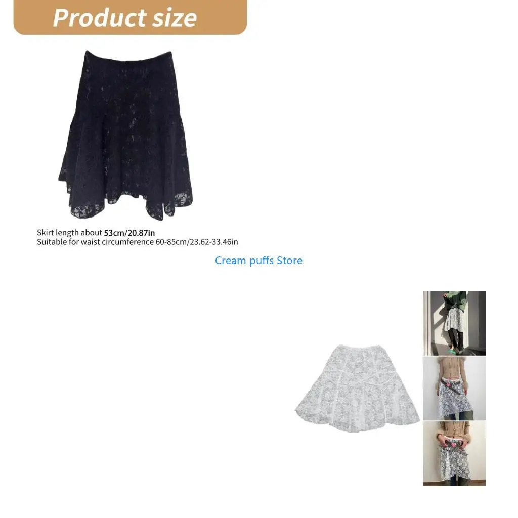 

50LE Women Aesthetic Fairycore Asymmetrical Layered Florals Lace Flowy Long Skirt