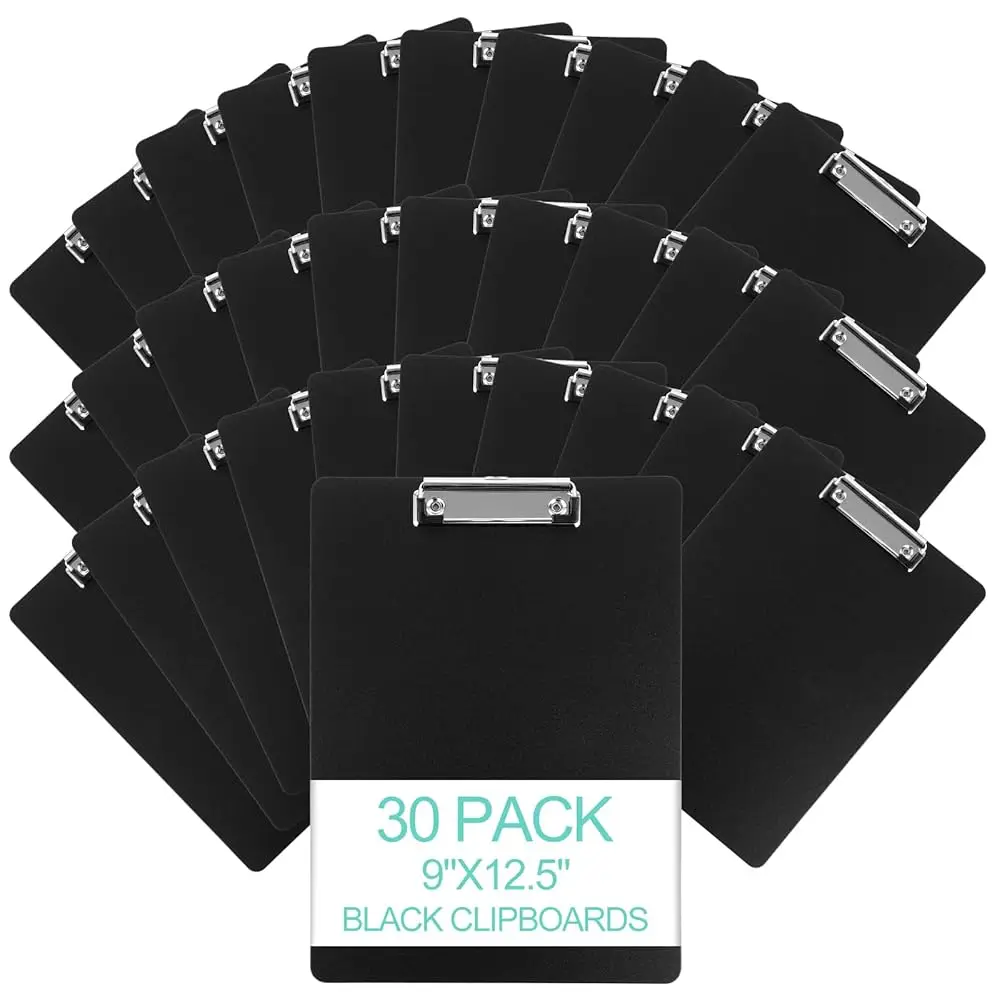 

30 Pack Black Clipboards, Black Plastic Clipboards Bulk, Plastic Office Clipboard 12.4 x 8.9 Inch Size Clipboard for Classro