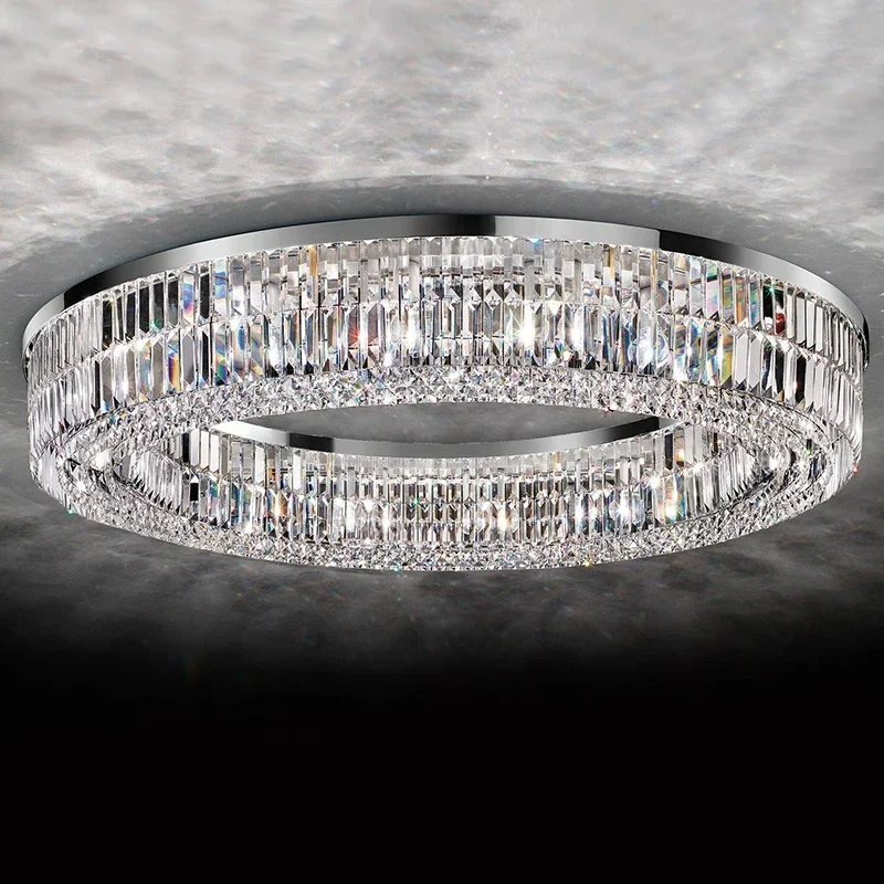 Crystal ceiling lamp round chandelier living room modern lamps bedroom glossy square rectangular chrome chandelier