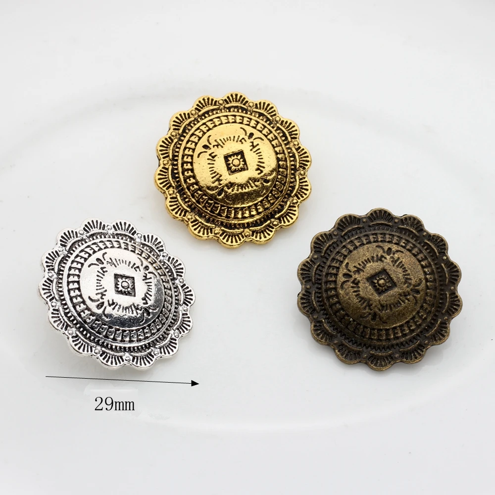 30mm 3pcs/lot Retro Zinc Alloy Charms Pendant /y Round Flowers Decorative Concho Button For DIY Jewelry Accessories