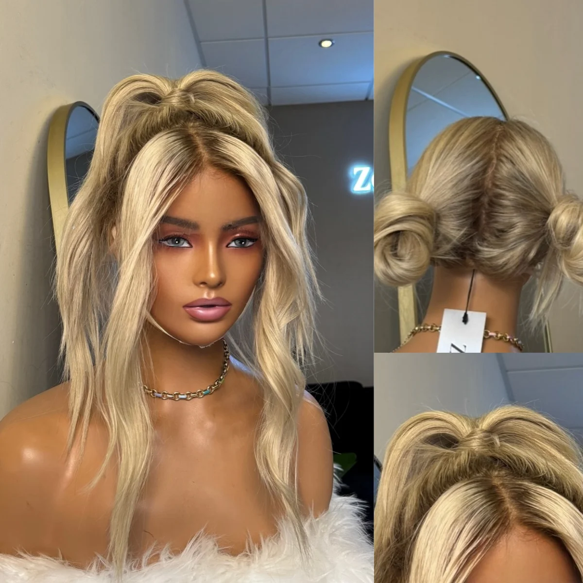 Выделите теплый светлый блондин парик фронта шнурка длинные волнистые Ombre 13x4 синтетические парики фронта шнурка для женщин упругие прозрачные парики шнурка