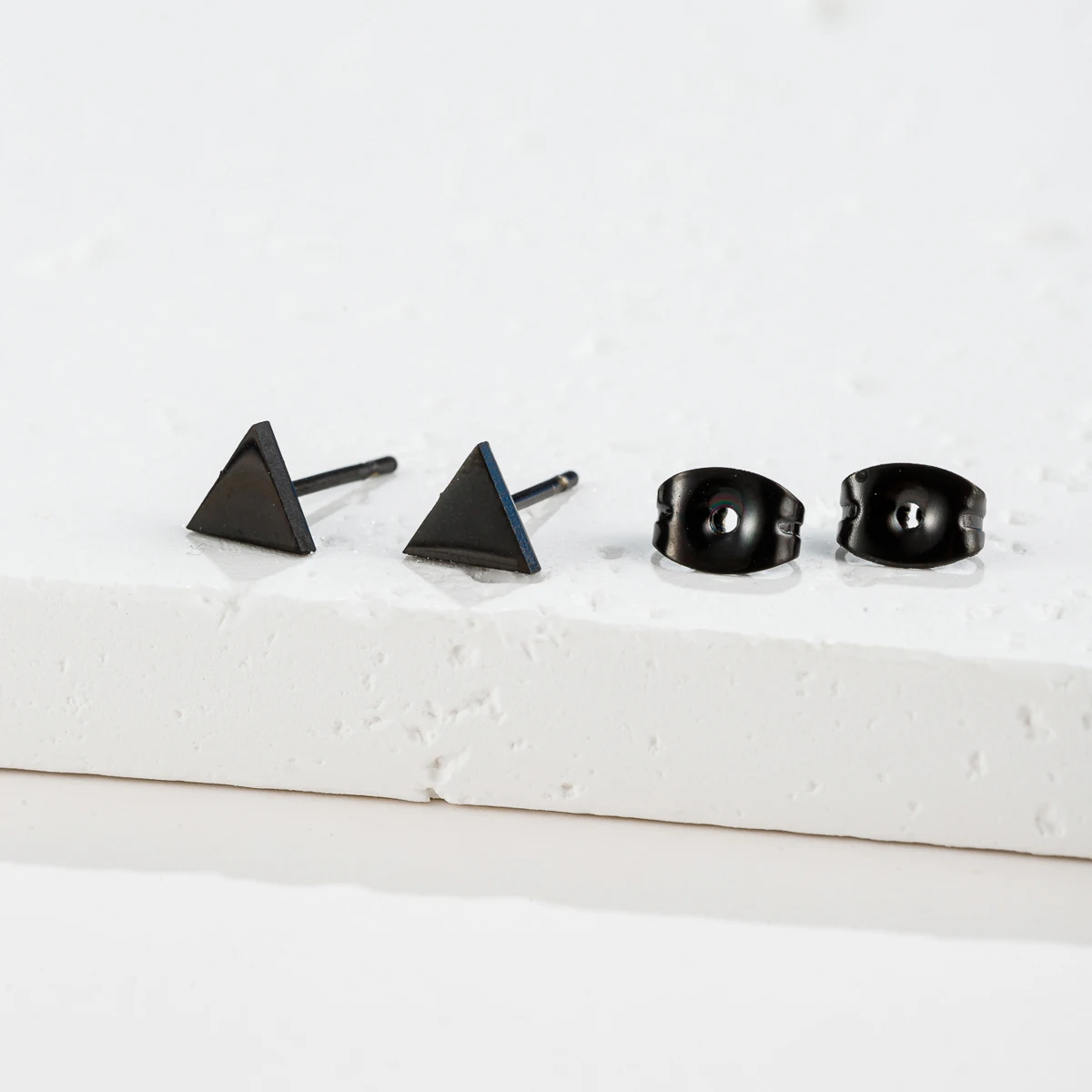 1 Pair Fashion Cute Geometric Triangle Stud Earrings for Women Black Stainless Steel Earrings Men Punk Ear Piercing Jewelry