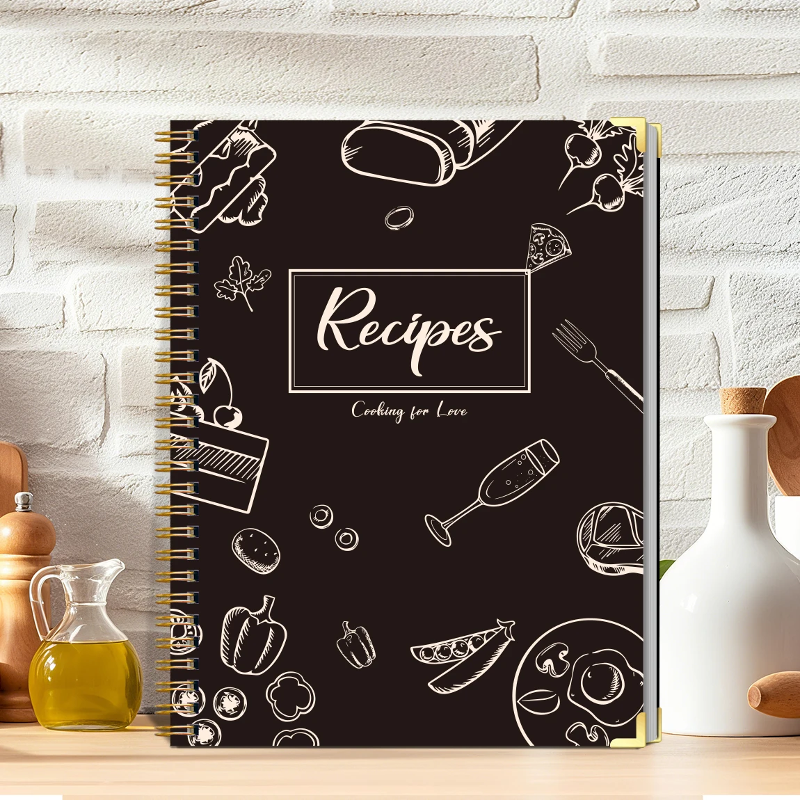 Meal Prep Book - Spiral Recipe Journal, Guided Recipe Organizer
