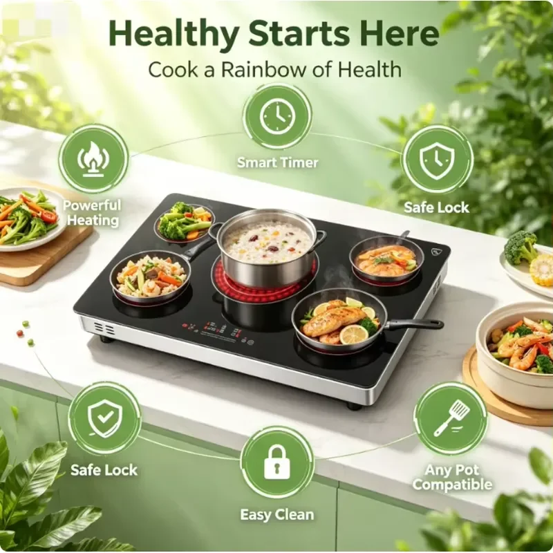 10200W 5-zone infrared ceramic stove 220V touch control, embedded countertop stove, independent timer, safety lock