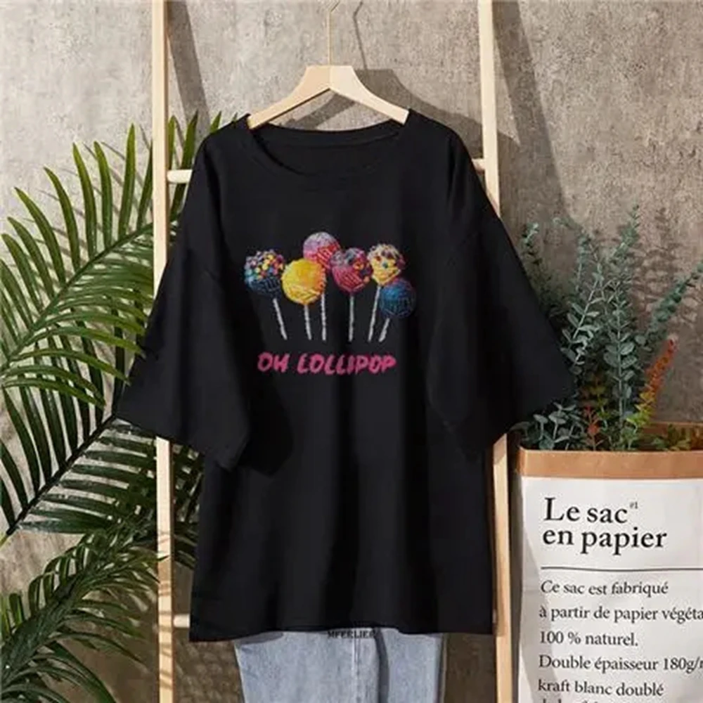 T-shirt col rond manches courtes femme noir, décontracté et surdimensionné, Harajuku, grande taille 6XL, 150KG, été