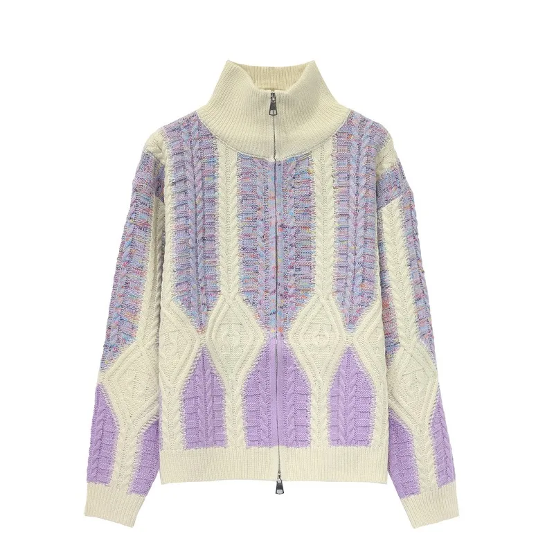 Damski sweter z golfem, dzianinowy kardigan, modny, odmładzający, uniwersalny, z długim rękawem i zamkiem błyskawicznym, model 2026.