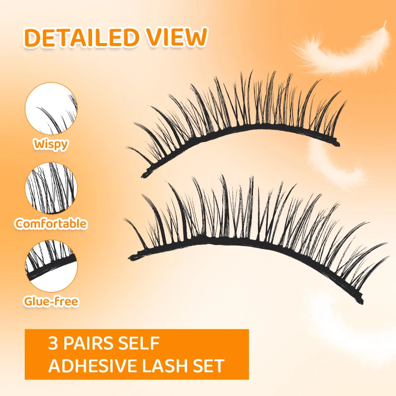 DINGSEN 3 Paar Wimpern ohne Kleber, natürliche Wimpern, wiederverwendbare Wimpern, selbstklebende Wimpern, Set, Manga-Wimpern, Make-up-Set – Detail 5