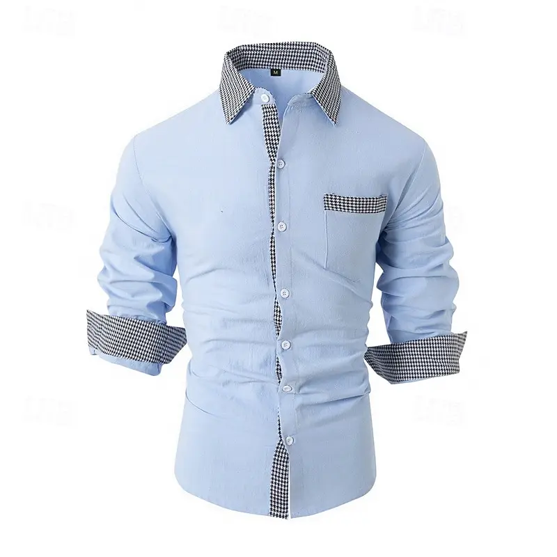 

Men's shirt long sleeved casual lapel dress shirt with patch leader men's clothing