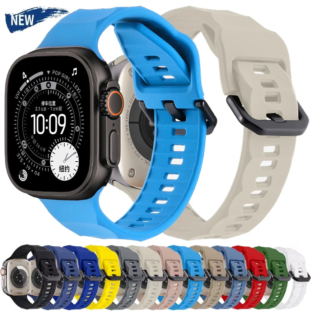 Silicone Strap for Apple Watch Ultra 3 2 49mm 11 10 46mm 42mm Sports Bracelet Wristband Series 9 8 7 6 5 SE3 41mm 45mm 44mm 40mm