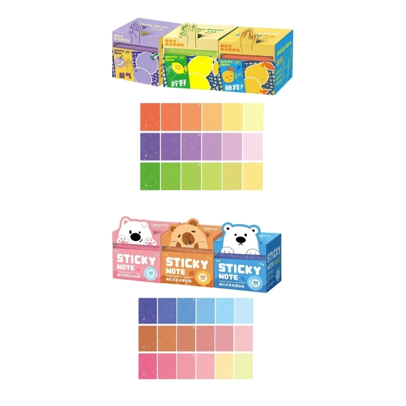 Pull Out Memo Paper Set 7X5CM Adhesive Note, 3 Dispenser Boxes 105 Sheets Each for Desk Reminders and Meeting Memo Use F19E