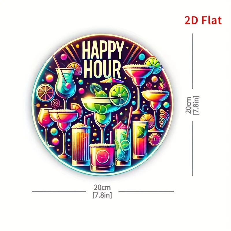 2D Flat, 1pc 8 x 8inch (20 x 20cm) Bar Metal Sign, Vibrant Cocktail and Beverage Wall Decor Sign Retro Style Round Metal Aluminu