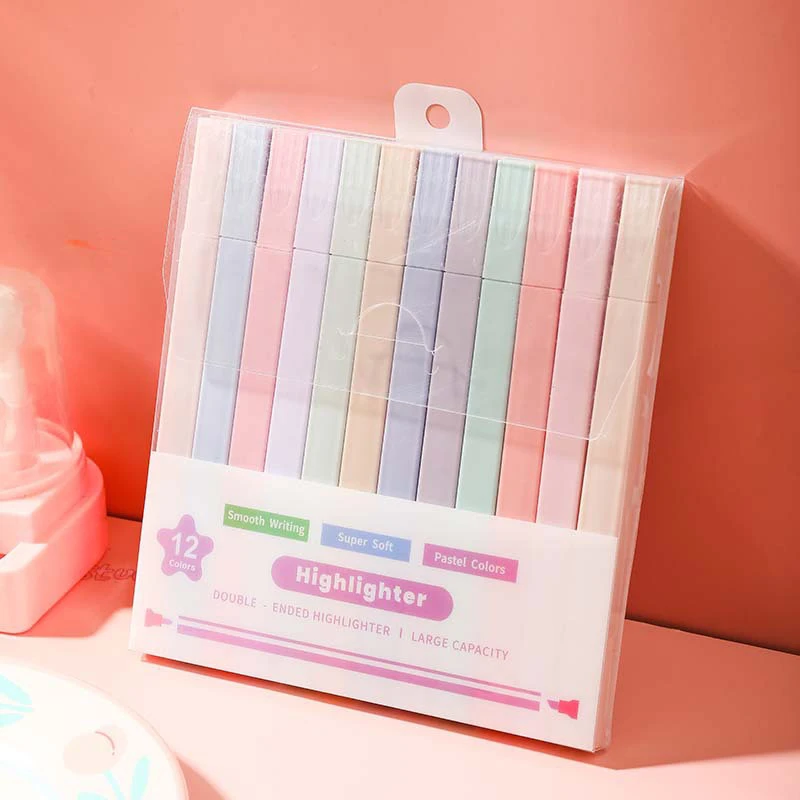 Fluorescent Highlighter Pens Double Headed Pastel Highlighters Stationary Supplies Kawaii Colored Markers Pens