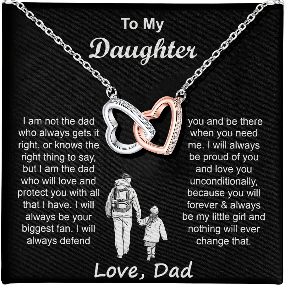 Daughter Gifts From Dad to My Daughter Heart Necklace for Women Girls, Double Heart Necklace for Daughter From Dad