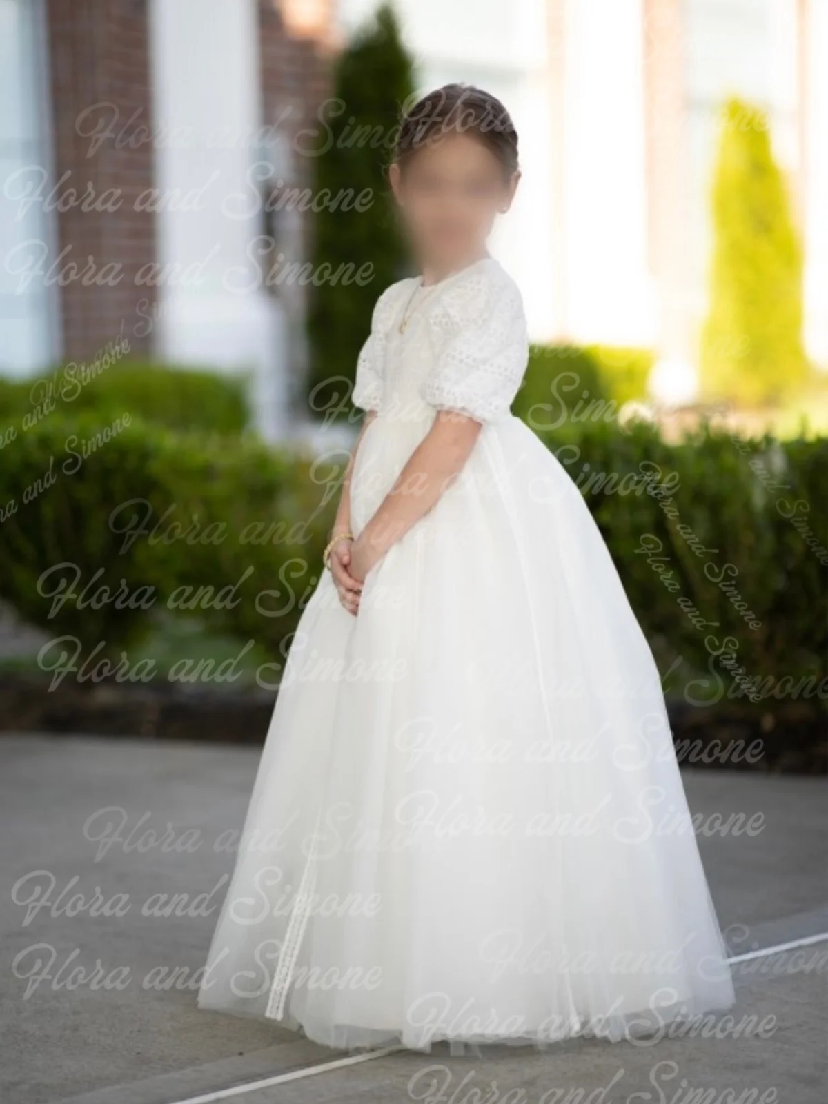 Customized Elegant Lace Chiffon Short Sleeves Flower Girl Dresses For First Communion Wedding Ceremonies Dance Performance