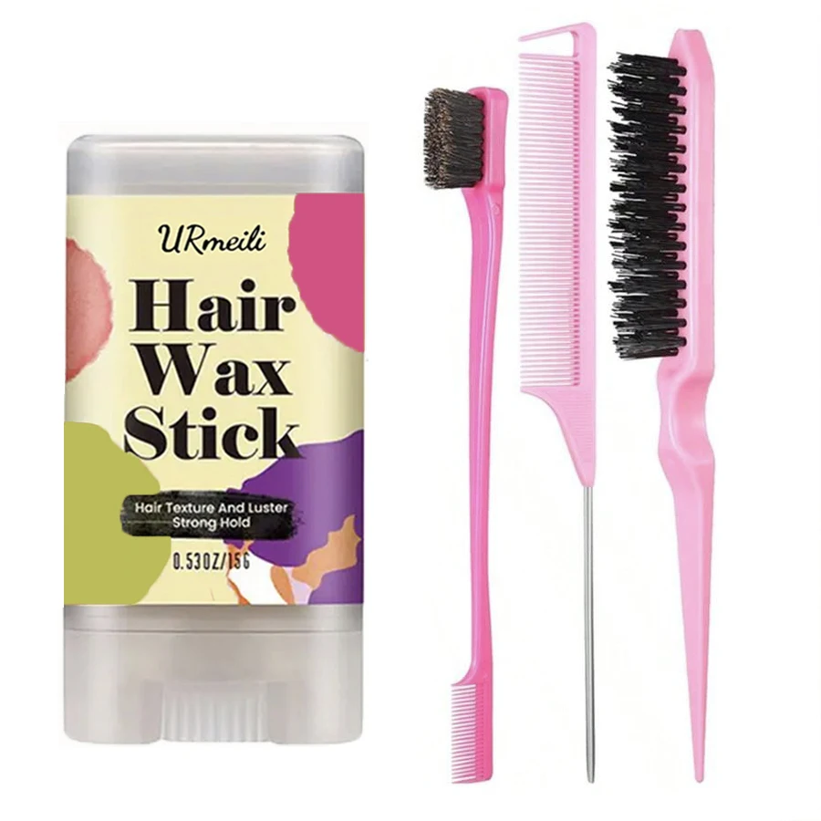 Hair Wax Stick, With Slick Back Hair Brush Set, Long Lasting Hair Wax Stick For Hair, Teasing Brush For Hair Styling