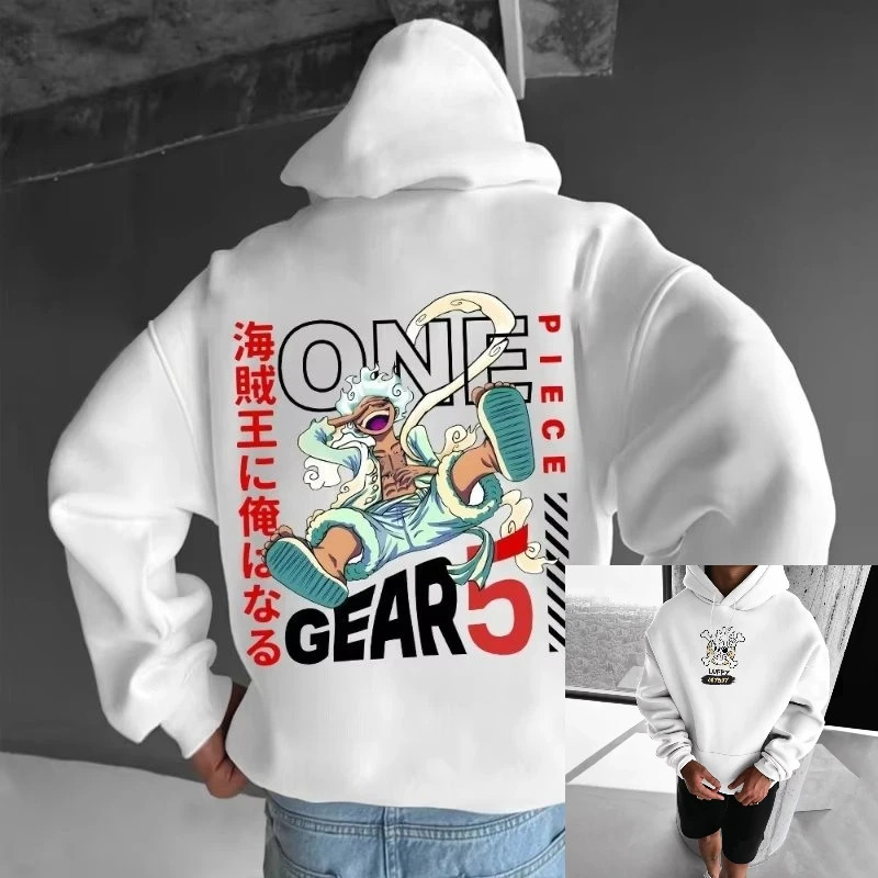 Miniso One Piece Luffy Gear 5 Sudadera con capucha Anime Cosplay sudadera hombres mujeres Casual Streetwear pulóver algodón con capucha primavera otoño