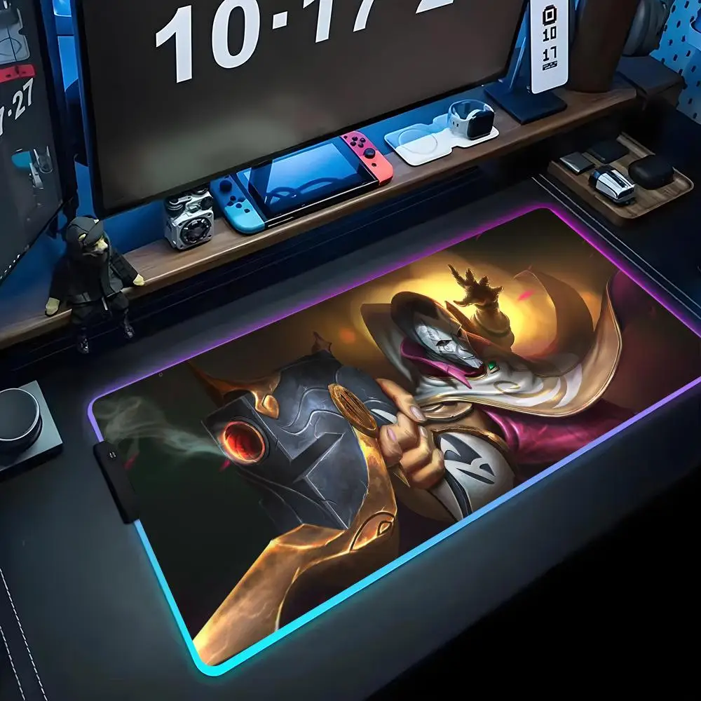 

league of legends jhin Mouse Pad RGB Gaming Mousepad Big LED Pad PC Desk Mat Luminous Mouse Pad Large Keyboard Mats Table Rug Wi