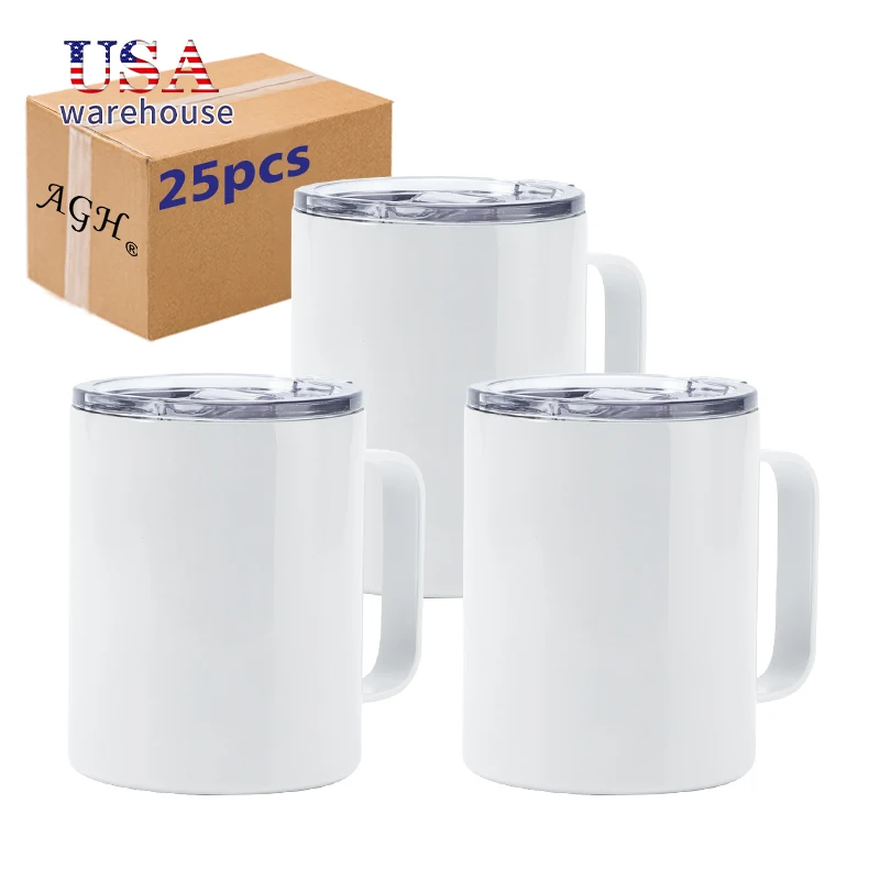 

25 шт. в упаковке 10 унций с двойными стенками из нержавеющей стали, изолированная сублимационная белая пустая кофейная стакан для кемпинга, путешествий, кофейная кружка Hu
