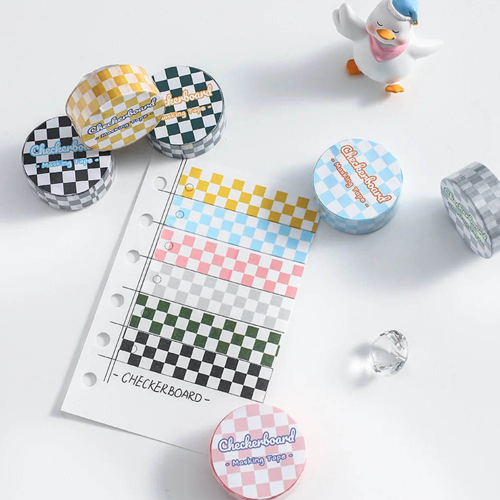 6 ม้วน Checkered Washi เทปสติกเกอร์สี DIY สมุดภาพเทปกระดาษเครื่องเขียน