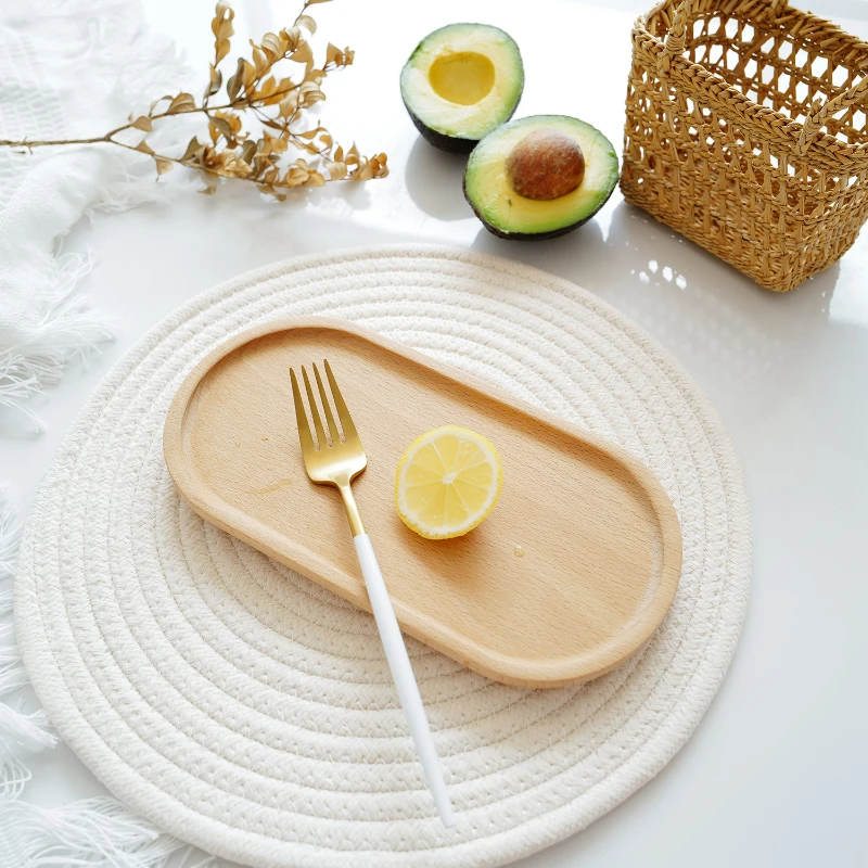 Beige Cotton Thread Woven Mat Placemat Food Photography Background Cloth Breakfast Dessert Cake Photo Prop Decoration