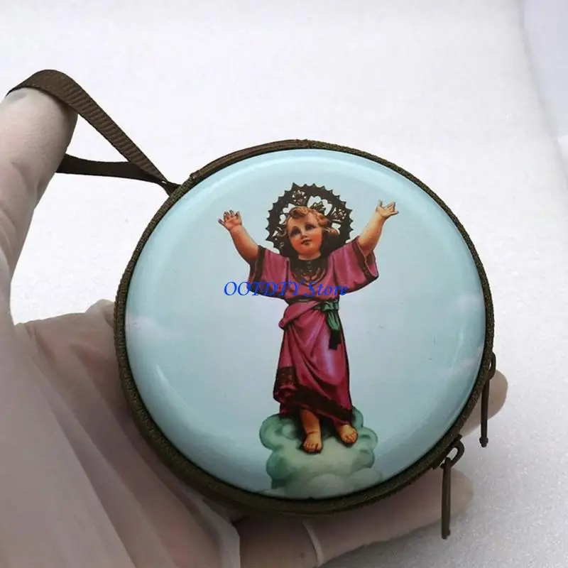 367A Catholic Rosary Coin Purses Rosary Beads Holders Bag with Zippers Religious Jewelry Storage Box Earring Necklace