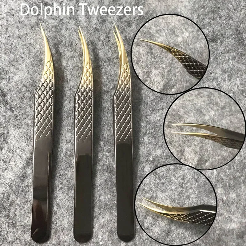 Black Golden Eyelashes Tweezers Professional Stainless Steel Lashes Extensions Tweezers Precision Anti-static Makeup Beauty Tool