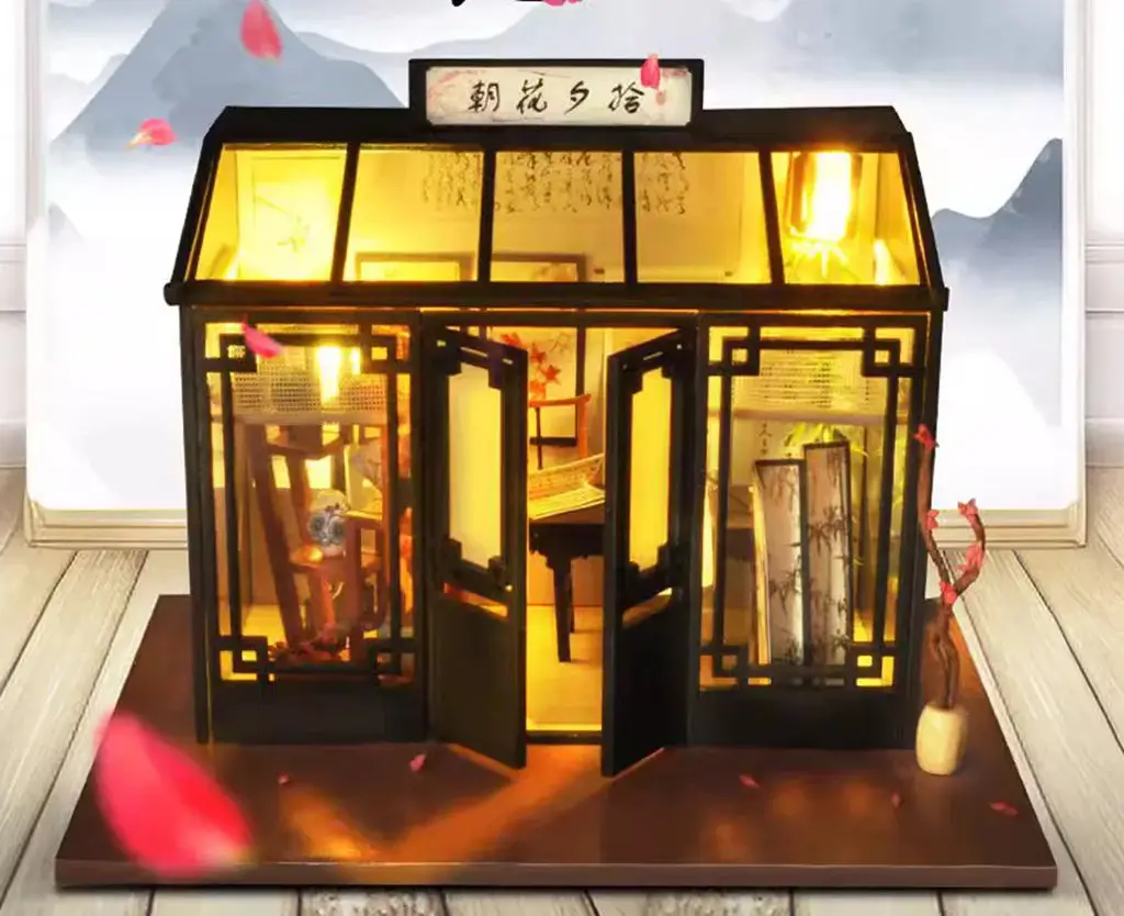 

Набор для самостоятельной сборки кукольного домика «Цветочный сад» со светодиодной подсветкой, деревянная миниатюрная теплица в японском стиле, диорама, ручная работа, креативный подарок на день рождения