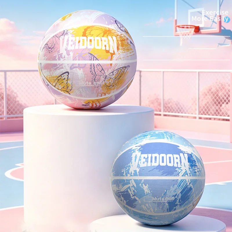 Veidoorn Washable Fabric Size 7 Muted Fabric Cover Indoor Training Silent Ball No Noise Dribbling Basketball for Kids Adult Home