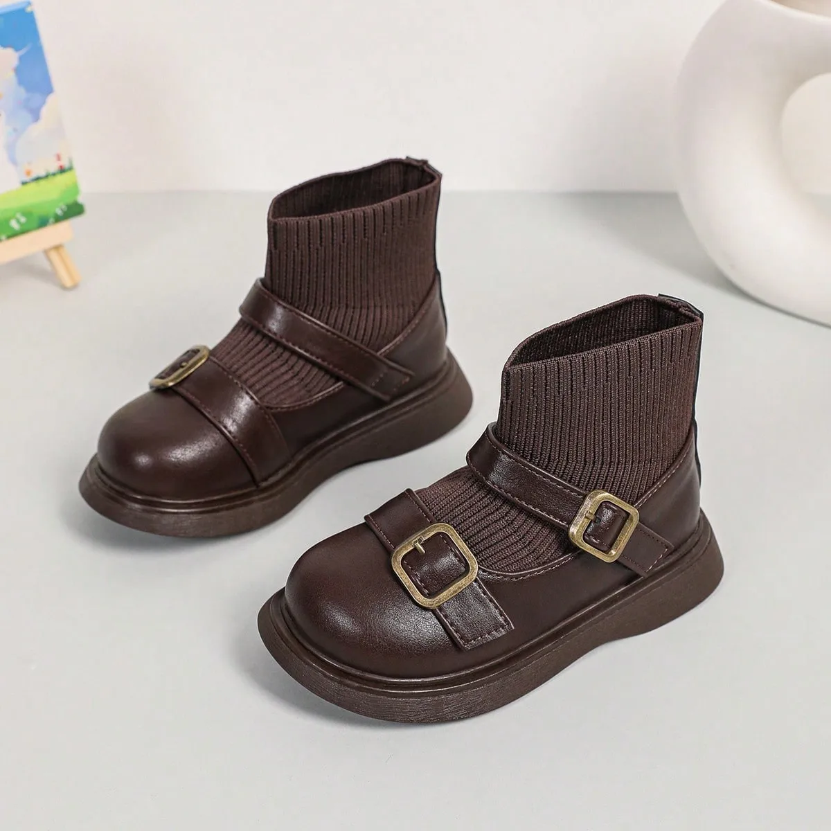 Girl Elastic Sock Boots 2026 Autumn Fashion Soft Sole Children Shoes Non-slip Versatile Princess pu Shoes Kids Casual Shoes